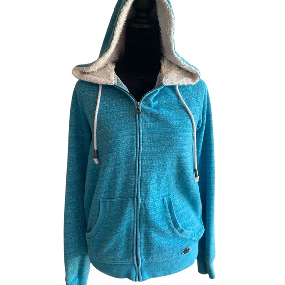 Roxy Teal Hooded Jacket with Sherpa Lining - Picture 1 of 4